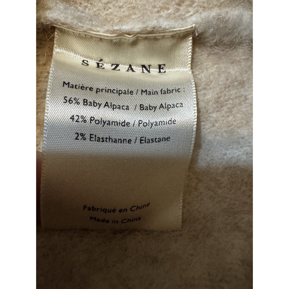 Sezane Becky Jumper  Baby Alpaca Sweater Beige Gingham Fuzzy Knit Parisian Chic - Picture 6 of 7